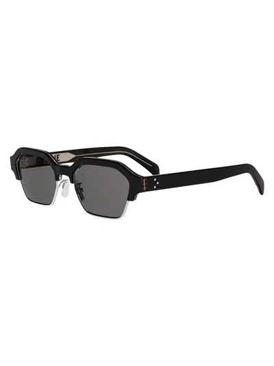 Celine Men's Combi 53mm Geometric Sunglasses In Black Crystal Smoke