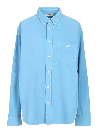 Celine Men Corduroy Shirt In Blue