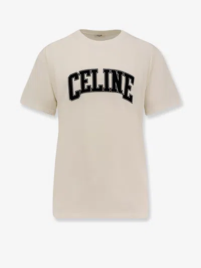 Celine Men Cotton Jersey T-shirt With Flocked Logo In Gray