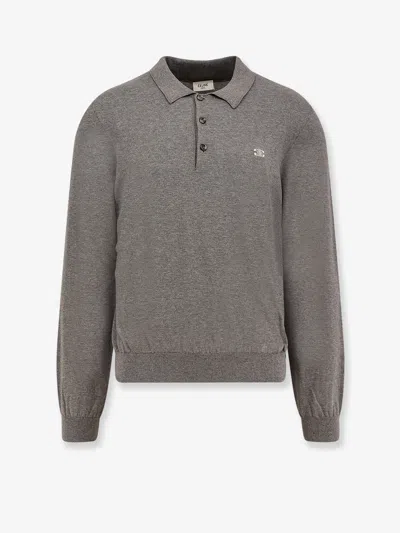 Celine Men Cotton Polo Shirt With Triomphe Detail In Gray