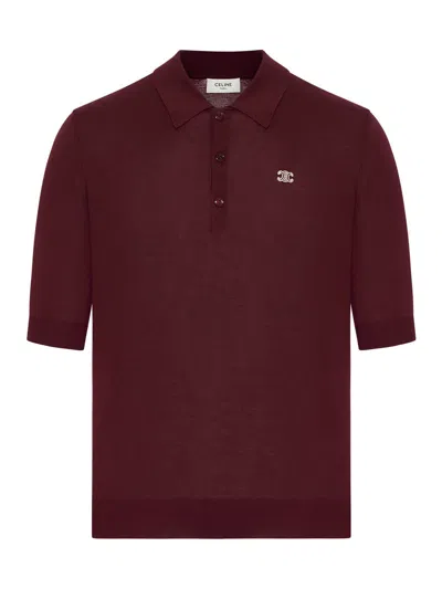 Celine Triomphe Slim-fit Cropped Logo-embroidered Cotton Polo Shirt In Burgundy