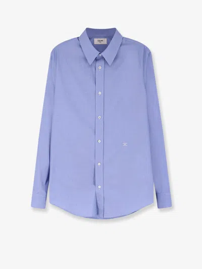 Celine Men Classic Cotton Poplin Shirt In Blue