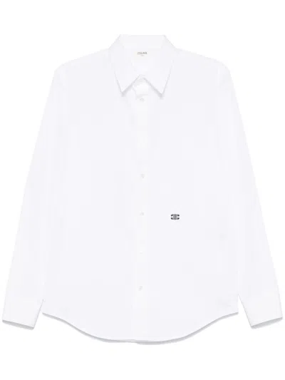 Celine Logo Logo Long-sleeved Shirt In White