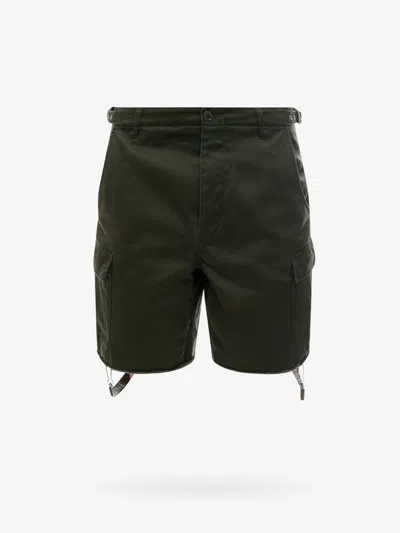 Celine Men Cotton Shorts With Logoed Straps In Green
