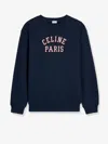 Celine Men Cotton Sweater With Front Lettering Logo In Blue