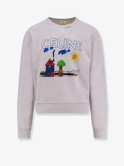Celine Men Cotton Sweatshirt With Multicolor Print In Neutral