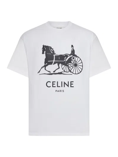 Celine Men Cotton T-shirt With Print In White