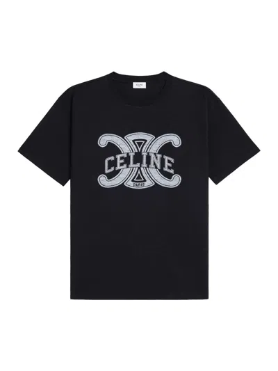Celine Men Crew Neck T-shirt With Logo In Black
