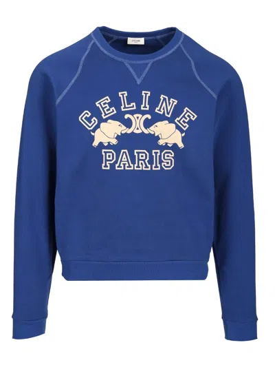 Celine Slim-fit Logo-print Cotton-jersey Sweatshirt In Multi