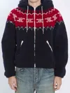 Celine Men Fair Isle Triomphe Brushed Fabric Hooded Jacket In Blue