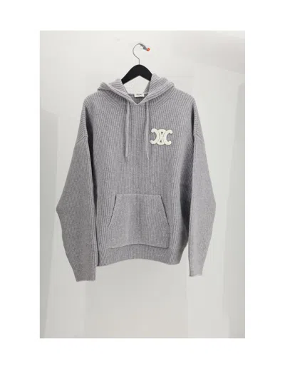 Celine Men Wool Sweater With Triomphe Patch In Gray