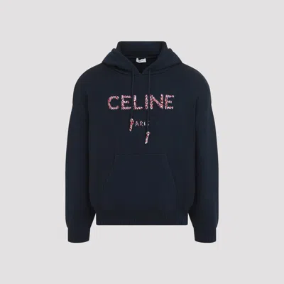 Celine Hooded Sweater In Ribbed Cotton In Blue
