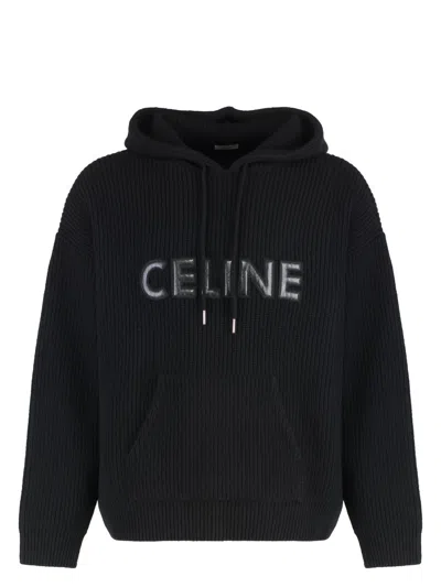 Celine Men's Knitted Hoodie In Black