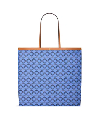 Celine Men Large Flat Shopper Bag In Triomphe Fabric In Blue