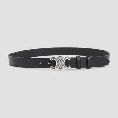 Celine Men's Large Helium Leather Belt, 3 Cm Width In Black