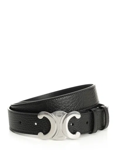 Celine Men Large Triomphe Belt In Black