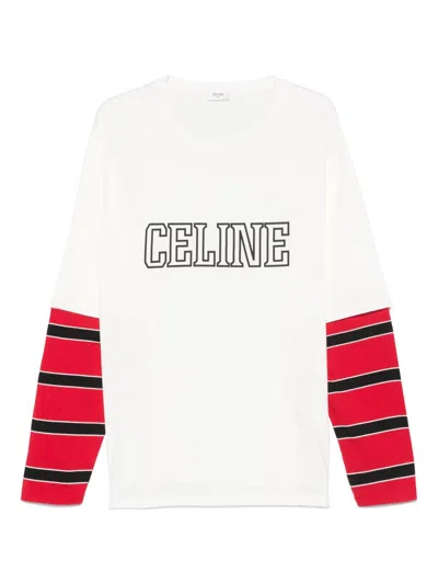 Celine Men Layered Cotton T-shirt In White