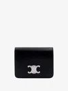 Celine Men Leather Wallet With Metal Triomphe Logo Patch In Black