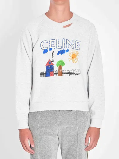Celine Men Limited Edition Printed Sweatshirt In Gray