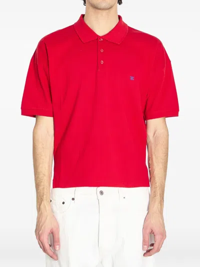 Celine Men Logo Cotton Polo Shirt In Red