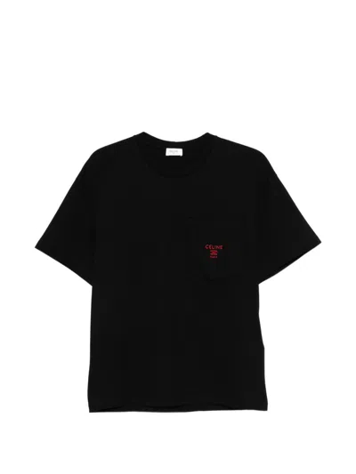 Celine Men Cotton T-shirt With Contrasting Logo On The Front In Black