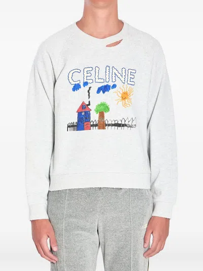 Celine Men Limited Edition Printed Sweatshirt In Gray