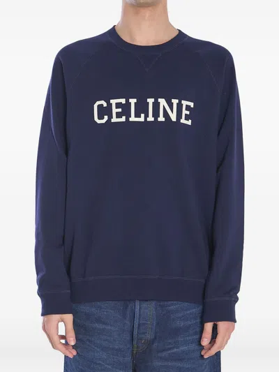 Celine Men Logo Grande Felpa G.collo In Blue