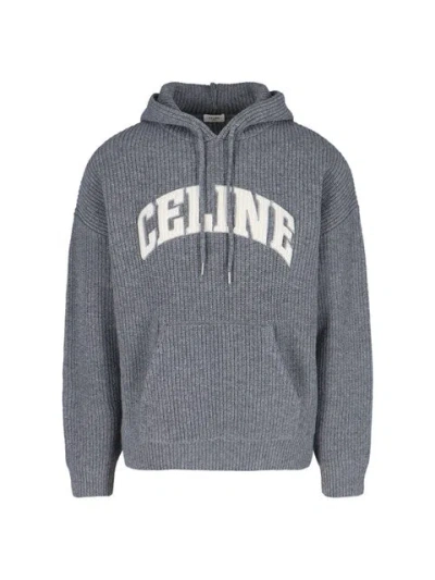 Celine Men Logo Knit Sweatshirt In Gray