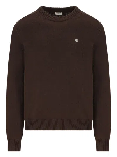 Celine Men Triomphe Wool Crewneck Sweater In Animal Print