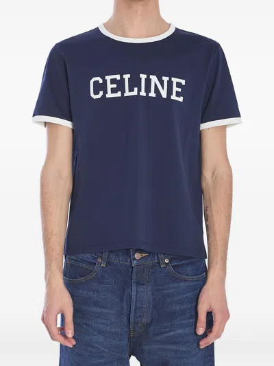 Celine Men Logo, Profili Contrasto T-shirt M/c In Blue