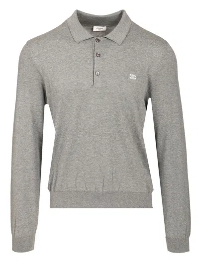 Celine Men Long-sleeved Cotton Polo Shirt In Gray