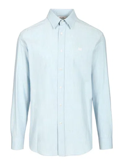 Celine Men Loose-fitting Chambray Cotton Shirt In Brown