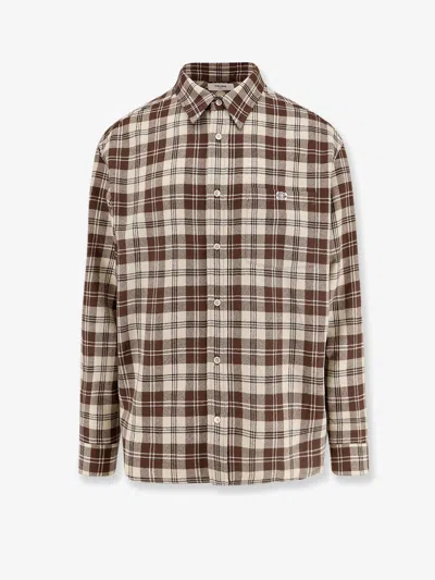 Celine Men Madras Wool Shirt In Brown