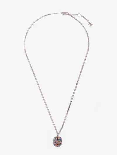 Celine Men Metal Necklace With Multicolor Pendant In Metallic
