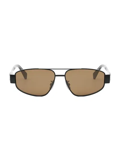 Celine Men's Metal Triomphe 57mm Pilot Sunglasses In Black/brown Solid