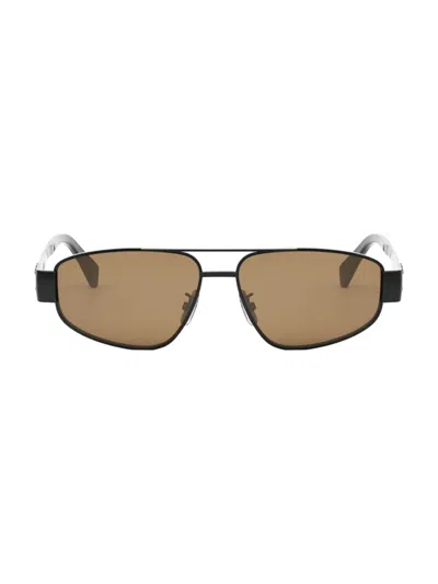 Celine Men's Metal Triomphe 57mm Pilot Sunglasses In Shiny Black Brown