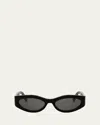 Celine Men's Monochroms Acetate Oval Sunglasses In Shiny Black Smoke