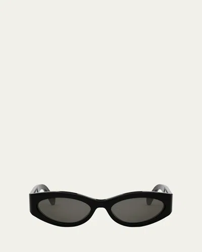 Celine Men's Monochroms Acetate Oval Sunglasses In Shiny Black Smoke