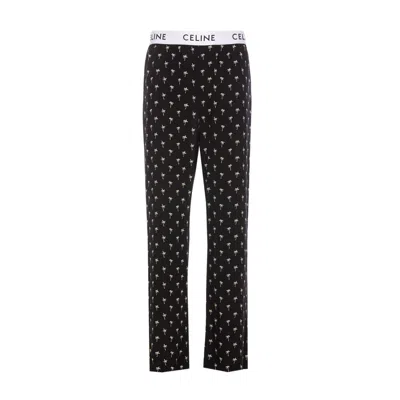 Celine Mini Palm Tree Pajama Pants Men In Black