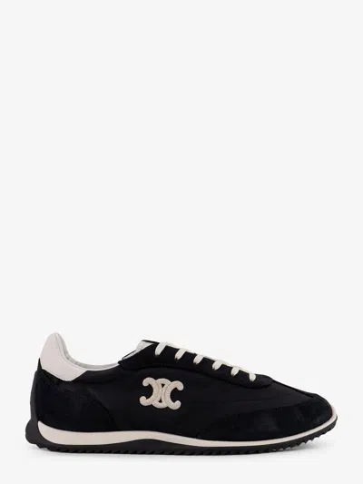 Celine Men Sneaker Bassa Stringata In Pelle Di Vitello Scamosciata In Black