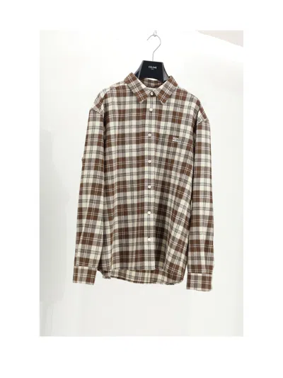 Celine Beige Wool Relaxed Shirt In Multi