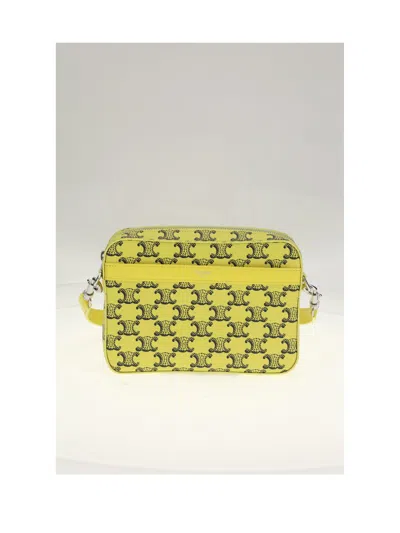 Celine Small Messenger Bag In Triomphe Canvas And Calfskin In Yellow