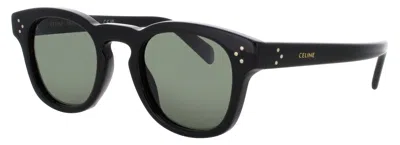 Celine Men's Square Acetate Sunglasses 49-23-145 In 01n - Shiny Black / Green