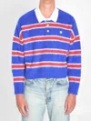 Celine Men Striped Sweater With Polo Style Collar In Blue