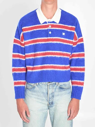 Celine Men Brushed Cotton Polo Sweater In Multi