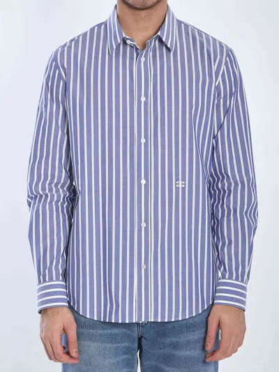 Celine Men Striped Shirt In Blue
