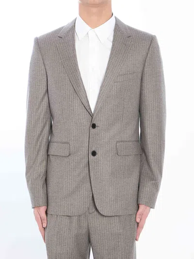 Celine Men Striped Single-breasted Jacket In Brown