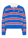Celine Men Striped Sweater With Polo Style Collar In Blue