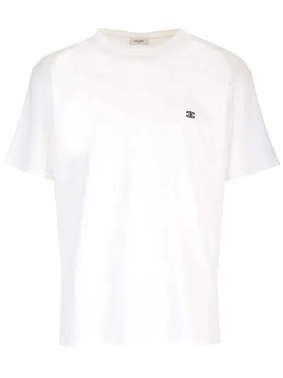 Celine T-shirt With Round Neck And Short Sleeves In White