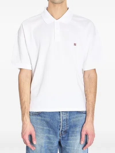 Celine Men Cotton T-shirt With Logo Embroidery In White